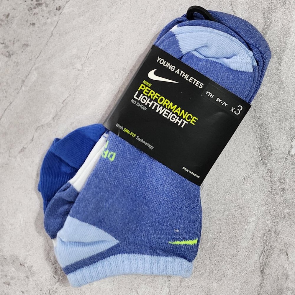 Nike Performance Lightweight No Show Socks Young Athletes 3Y-5Y Blue x3 New